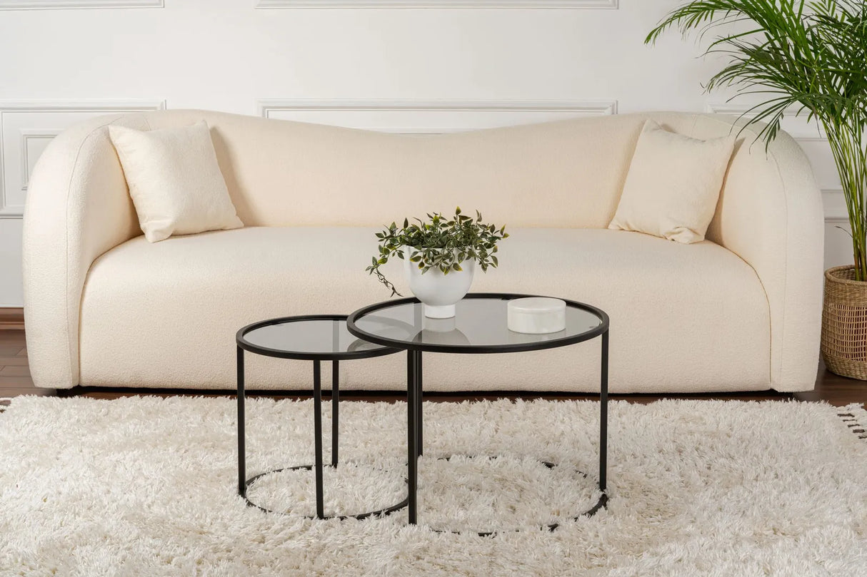 2er-Set Couchtisch Aurum aus gehärtetem Glas und Metall in Schwarz und Grau 60Ø von Hanah Home – Bild 2