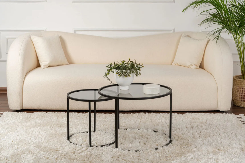 2er-Set Couchtisch Aurum aus gehärtetem Glas und Metall in Schwarz und Grau 60Ø von Hanah Home – Bild 2