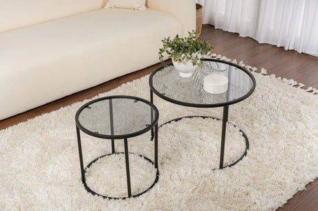2er-Set Couchtisch Aurum aus gehärtetem Glas und Metall in Schwarz und Grau 60Ø von Hanah Home – Bild 3