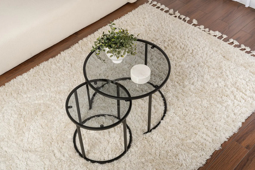 2er-Set Couchtisch Aurum aus gehärtetem Glas und Metall in Schwarz und Grau 60Ø von Hanah Home – Bild 4