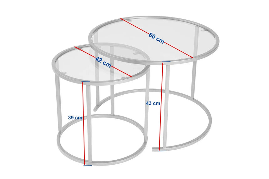 2er-Set Couchtisch Aurum aus gehärtetem Glas und Metall in Schwarz und Grau 60Ø von Hanah Home – Bild 7