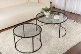 2er-Set Couchtisch Aurum aus gehärtetem Glas und Metall in Schwarz und Grau 80Ø von Hanah Home – Bild 3
