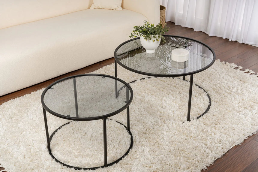 2er-Set Couchtisch Aurum aus gehärtetem Glas und Metall in Schwarz und Grau 80Ø von Hanah Home – Bild 3