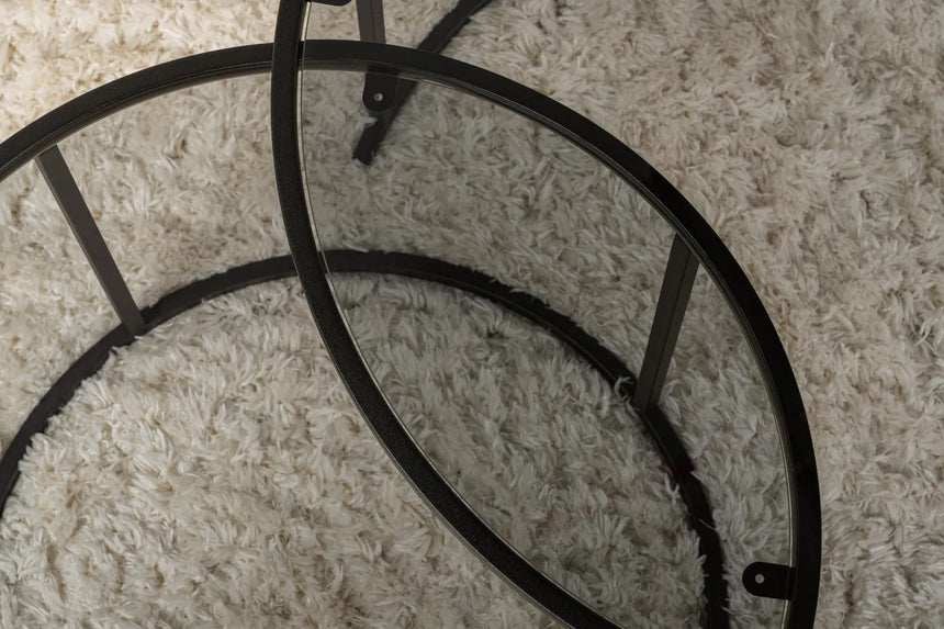 2er-Set Couchtisch Aurum aus gehärtetem Glas und Metall in Schwarz und Grau 80Ø von Hanah Home – Bild 5
