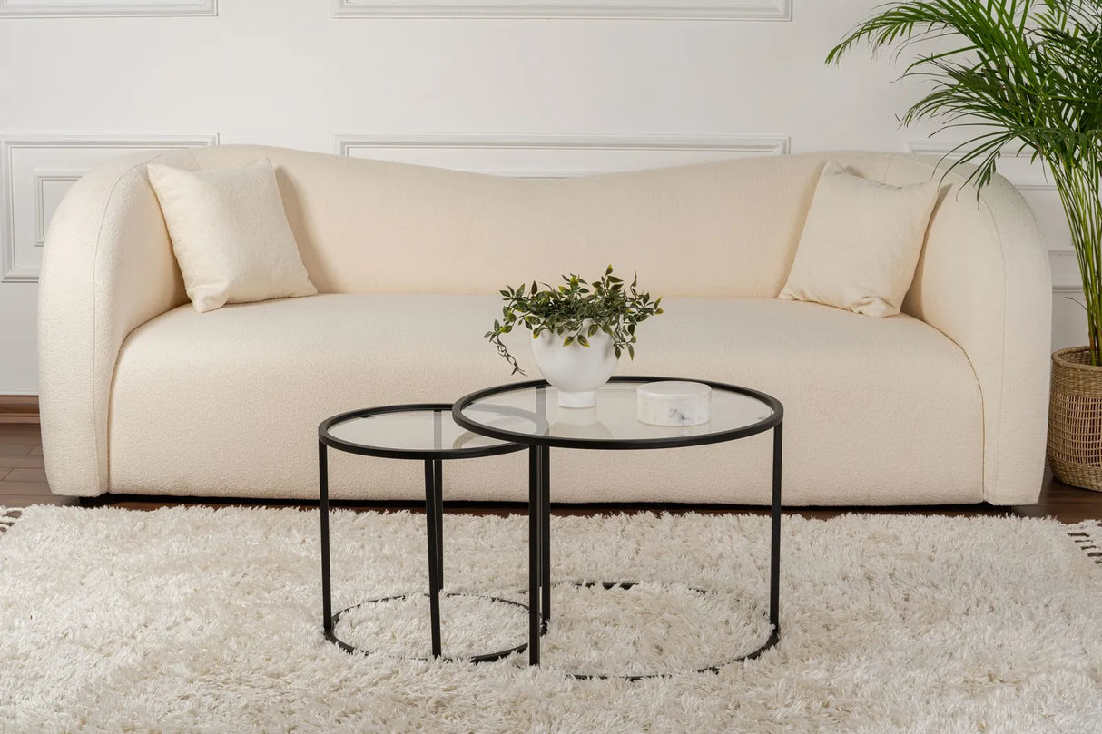 2er-Set Couchtisch Aurum aus gehärtetem Glas und Metall in Schwarz und Transparent 60Ø von Hanah Home – Bild 2
