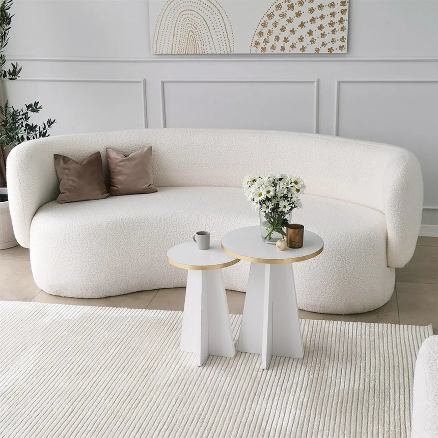 2er-Set Couchtisch Mushroom aus melaminbeschichteten Holz in Gold und Weiß von Hanah Home – Bild 1