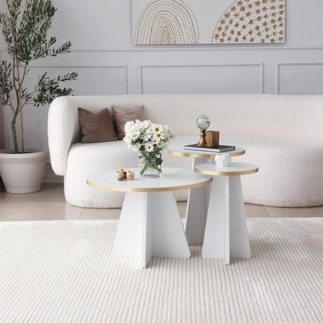 2er-Set Couchtisch Mushroom aus melaminbeschichteten Holz in Gold und Weiß von Hanah Home – Bild 2