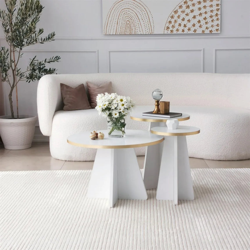 2er-Set Couchtisch Mushroom aus melaminbeschichteten Holz in Gold und Weiß von Hanah Home – Bild 2