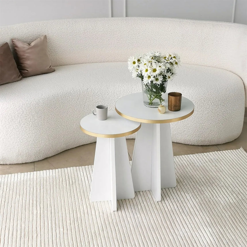 2er-Set Couchtisch Mushroom aus melaminbeschichteten Holz in Gold und Weiß von Hanah Home – Bild 3