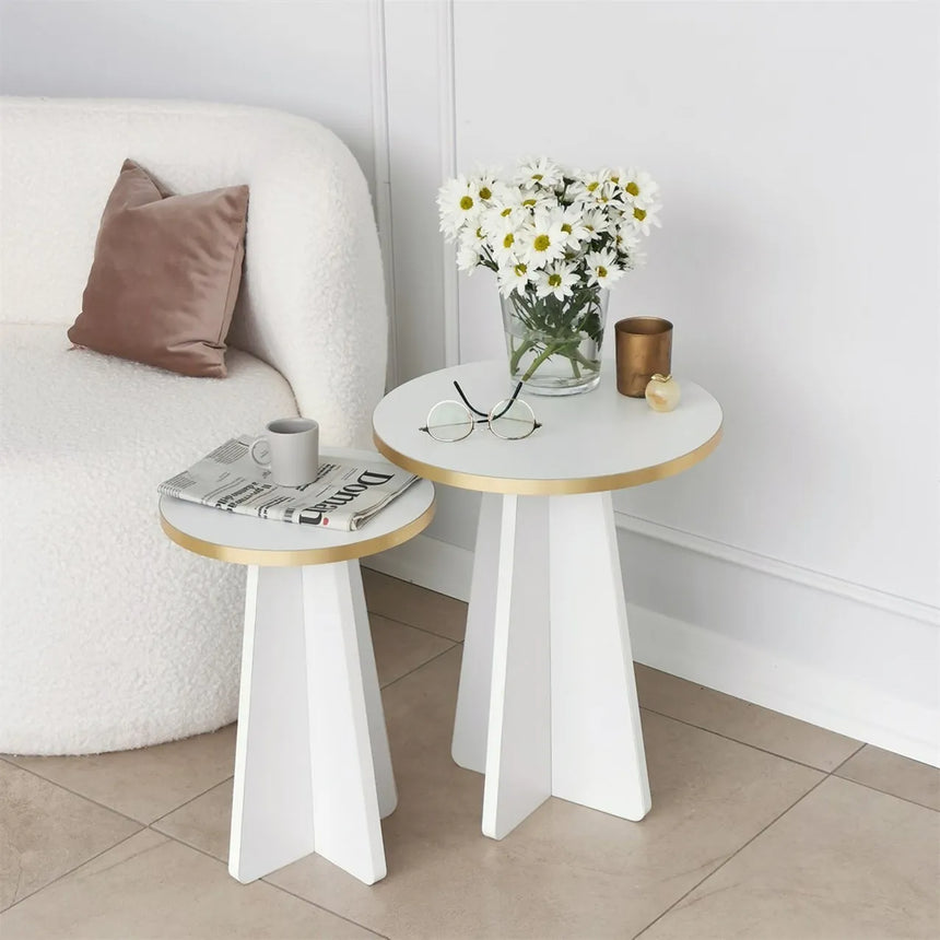 2er-Set Couchtisch Mushroom aus melaminbeschichteten Holz in Gold und Weiß von Hanah Home – Bild 4
