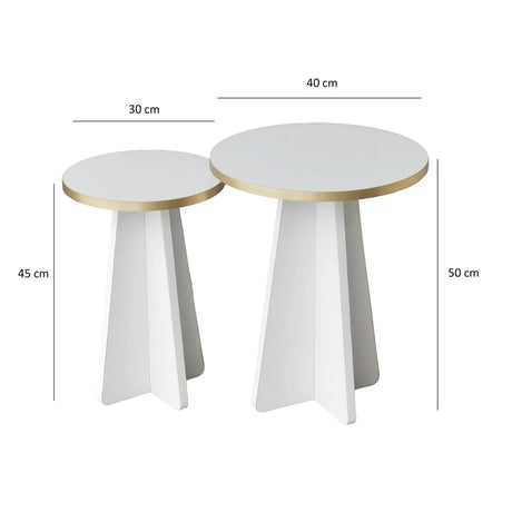 2er-Set Couchtisch Mushroom aus melaminbeschichteten Holz in Gold und Weiß von Hanah Home – Bild 7