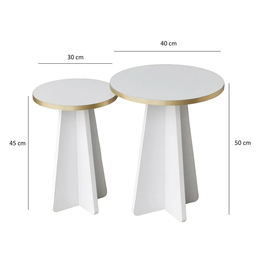 2er-Set Couchtisch Mushroom aus melaminbeschichteten Holz in Gold und Weiß von Hanah Home – Bild 7