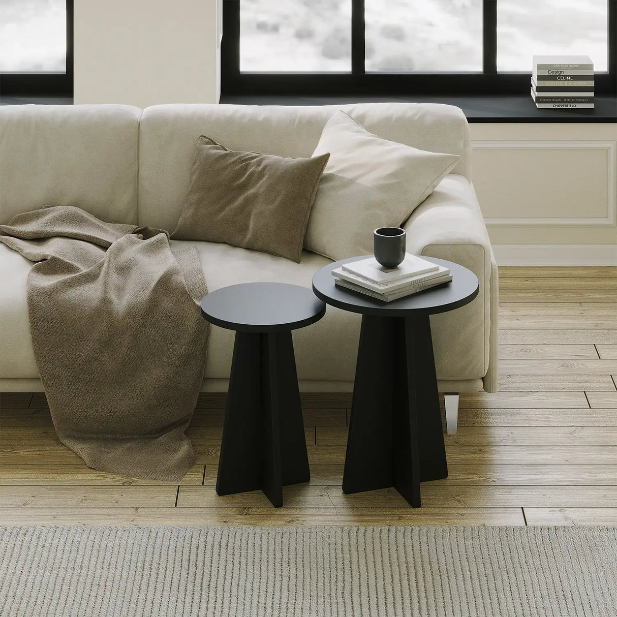 2er-Set Couchtisch Mushroom aus melaminbeschichteten Holz in Schwarz von Hanah Home – Bild 1