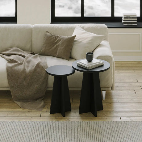 2er-Set Couchtisch Mushroom aus melaminbeschichteten Holz in Schwarz von Hanah Home – Bild 1