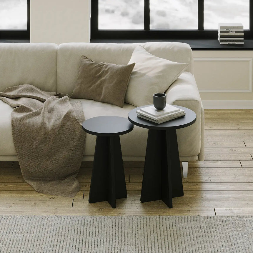 2er-Set Couchtisch Mushroom aus melaminbeschichteten Holz in Schwarz von Hanah Home – Bild 1