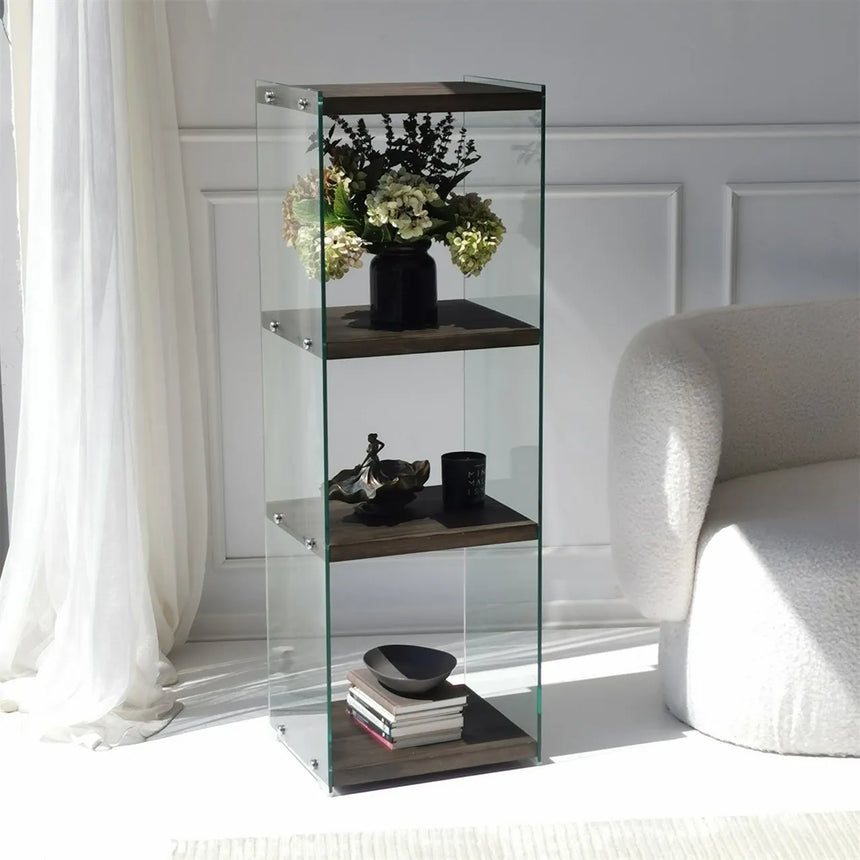 3-Fächer Regal Aqua aus gehärtetem Glas und Kiefernholz in Anthrazit, 40×35×120 cm von Hanah Home – Bild 2
