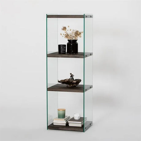 3-Fächer Regal Aqua aus gehärtetem Glas und Kiefernholz in Anthrazit, 40×35×120 cm von Hanah Home – Bild 3