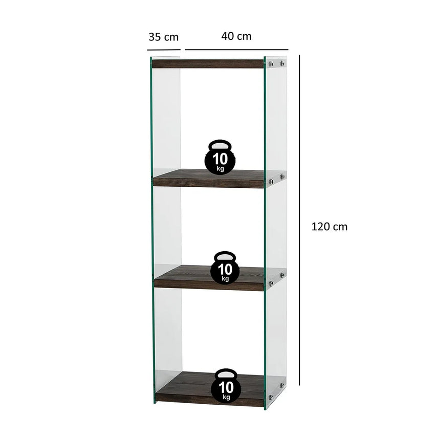 3-Fächer Regal Aqua aus gehärtetem Glas und Kiefernholz in Anthrazit, 40×35×120 cm von Hanah Home – Bild 6