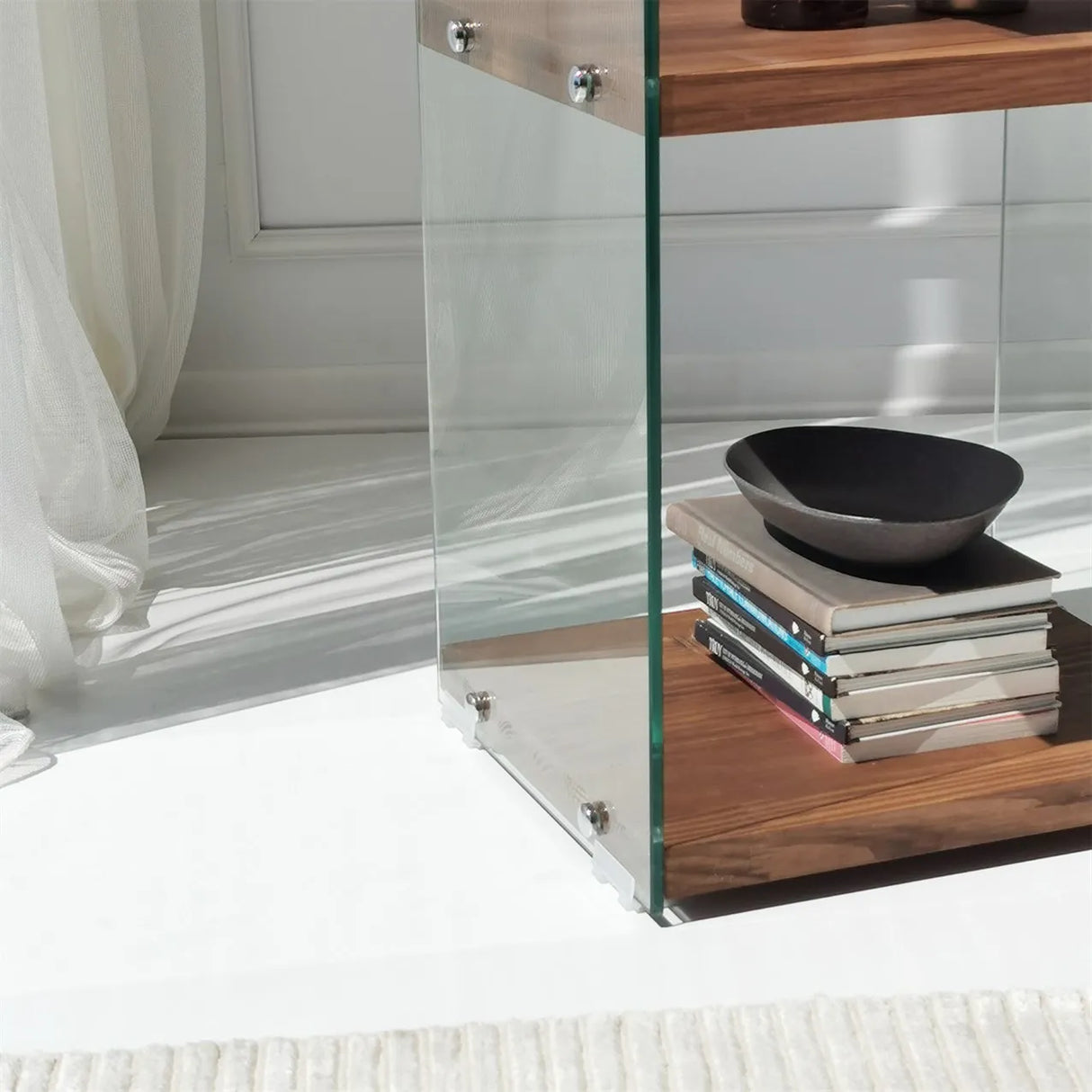 3-Fächer Regal Aqua aus gehärtetem Glas und Massivholz, 40×35×120 cm von Hanah Home – Bild 4