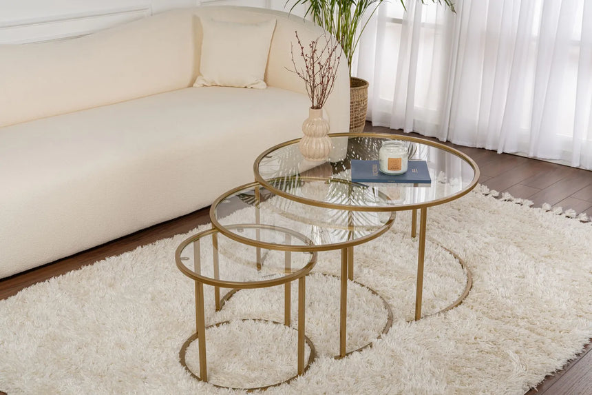 3er-Set Couchtisch Aurum aus gehärtetem Glas und Metall 80Ø von Hanah Home – Bild 1