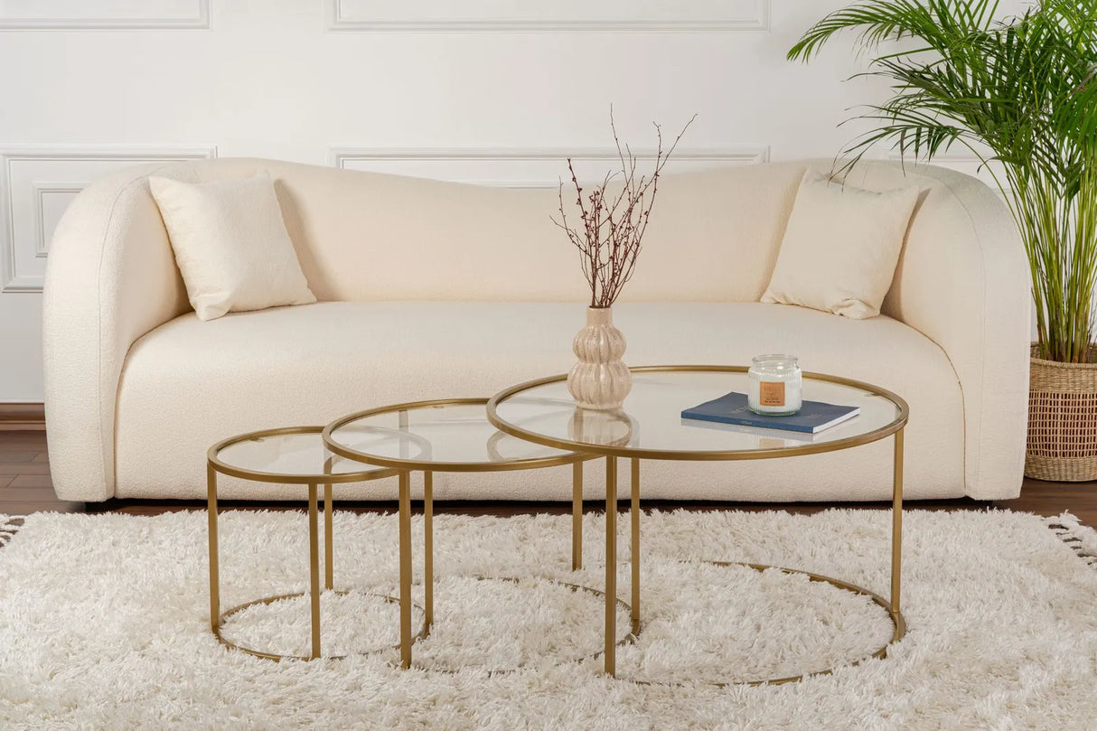 3er-Set Couchtisch Aurum aus gehärtetem Glas und Metall 80Ø von Hanah Home – Bild 2