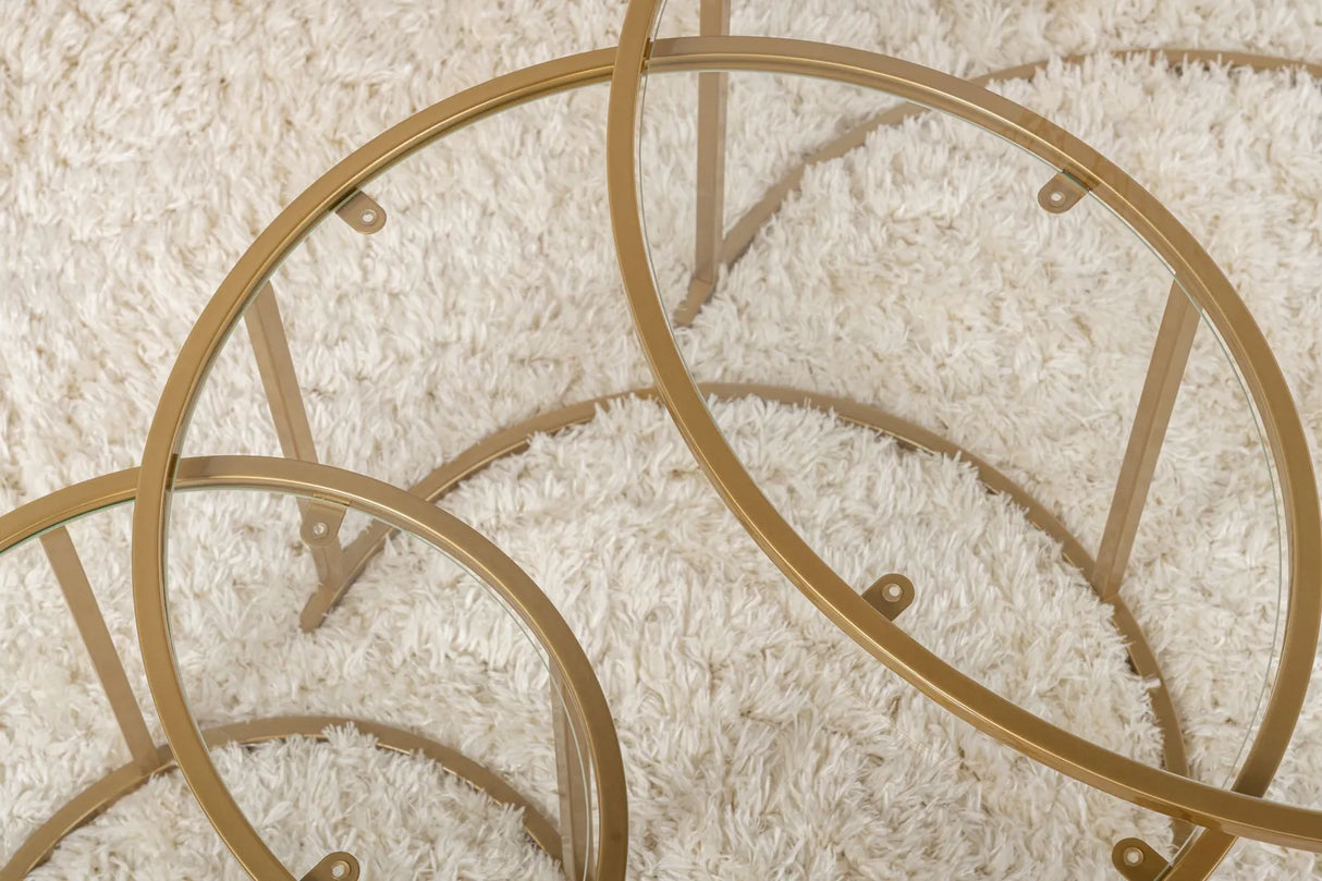 3er-Set Couchtisch Aurum aus gehärtetem Glas und Metall 80Ø von Hanah Home – Bild 5