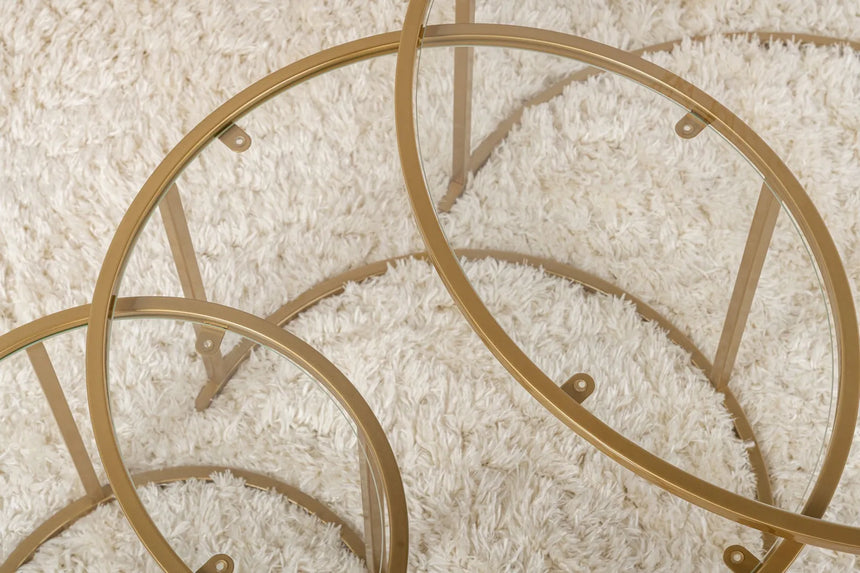 3er-Set Couchtisch Aurum aus gehärtetem Glas und Metall 80Ø von Hanah Home – Bild 5