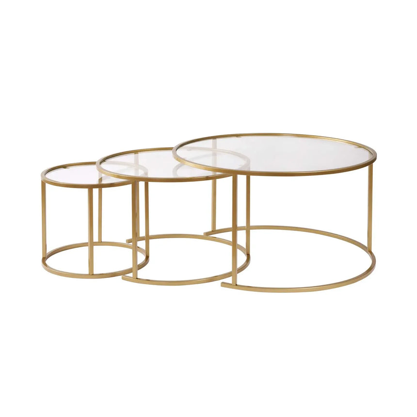 3er-Set Couchtisch Aurum aus gehärtetem Glas und Metall 80Ø - ZEN ZONE Furniture
