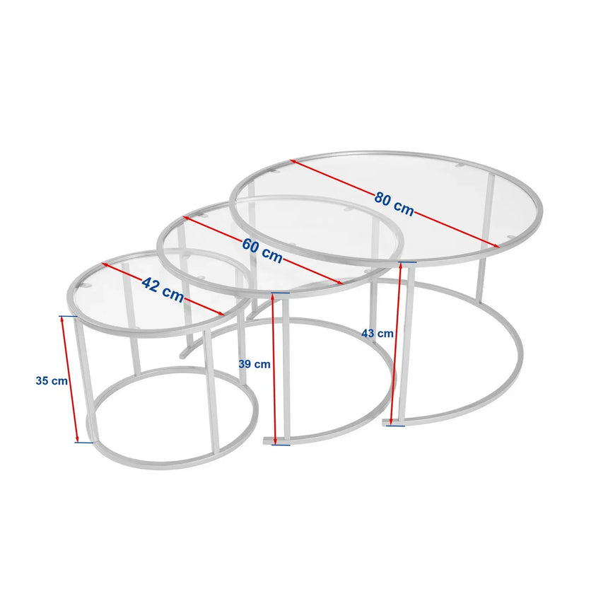 3er-Set Couchtisch Aurum aus gehärtetem Glas und Metall 80Ø - ZEN ZONE Furniture