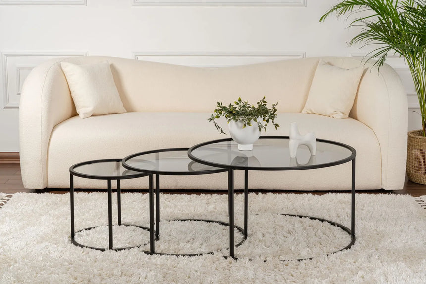 3er-Set Couchtisch Aurum aus gehärtetem Glas und Metall in Schwarz und Grau 80Ø von Hanah Home – Bild 2