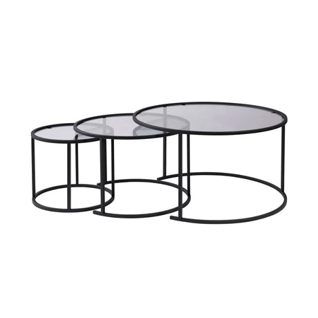 3er-Set Couchtisch Aurum aus gehärtetem Glas und Metall 80Ø - ZEN ZONE Furniture