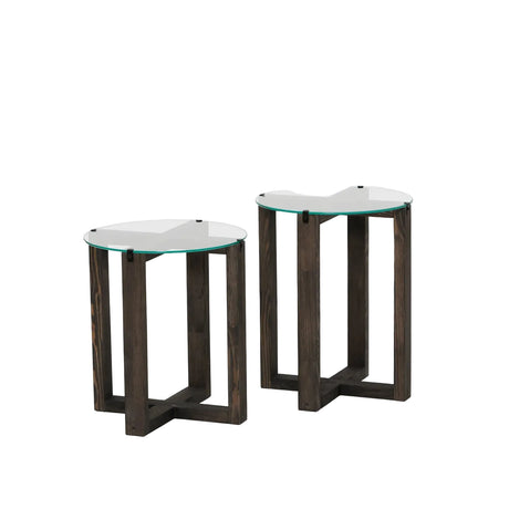 Beistelltisch Amalfi aus gehärtetem Glas und massivem Kiefernholz, 50×40×40 cm - ZEN ZONE Furniture