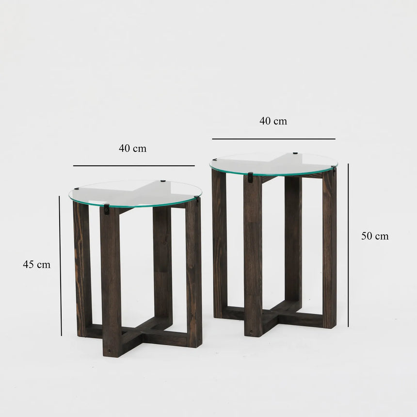 Beistelltisch Amalfi aus gehärtetem Glas und massivem Kiefernholz, 50×40×40 cm von Hanah Home – Bild 6