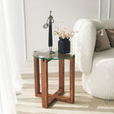Beistelltisch Amalfi aus massivem Kiefernholz und gehärtetem Glas in Walnuss, 50×40×40 cm von Hanah Home – Bild 4