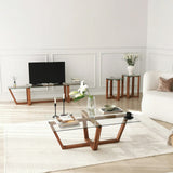Beistelltisch Amalfi aus massivem Kiefernholz und gehärtetem Glas in Walnuss, 50×40×40 cm von Hanah Home – Bild 9