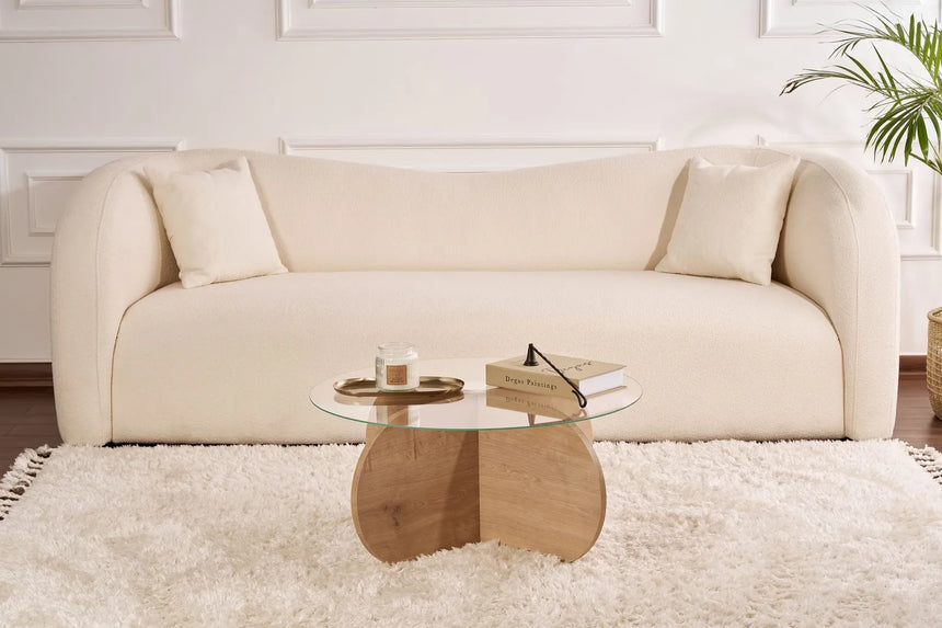 Couchtisch Aeris aus Holz und gehärtetem Glas, 75×75×35 cm von Hanah Home – Bild 2