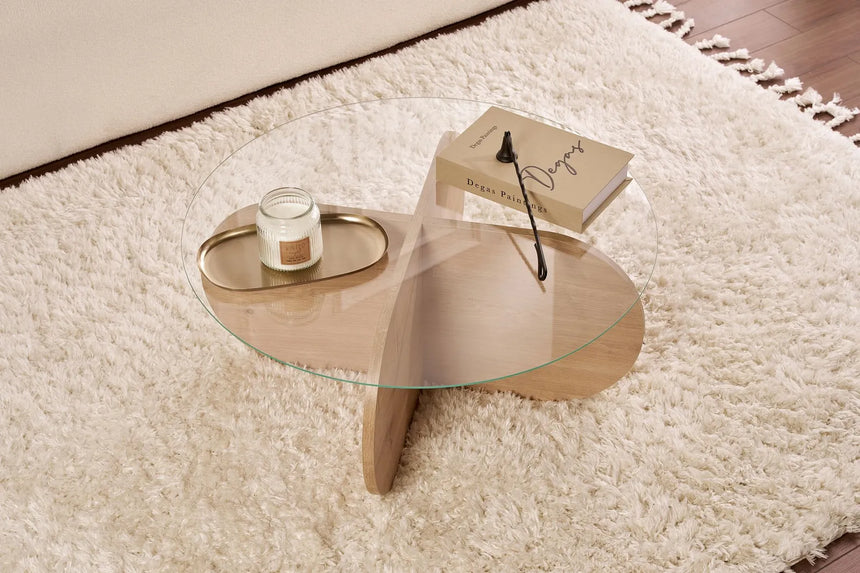 Couchtisch Aeris aus Holz und gehärtetem Glas, 75×75×35 cm von Hanah Home – Bild 3