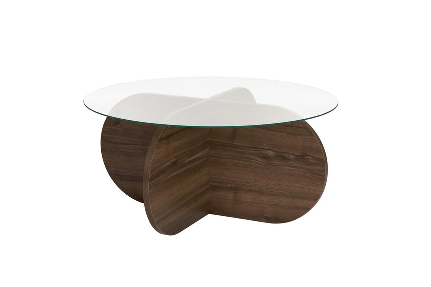 Couchtisch Aeris aus Holz und gehärtetem Glas in Walnuss und Transparent, 75×75×35 cm von Hanah Home – Bild 6