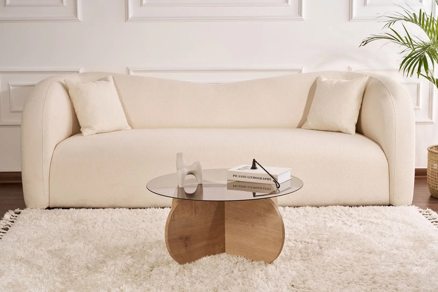 Couchtisch Aeris aus gehärtetem Glas und Holz in Saphir-Eiche und Rauch, 75×75×35 cm von Hanah Home – Bild 2