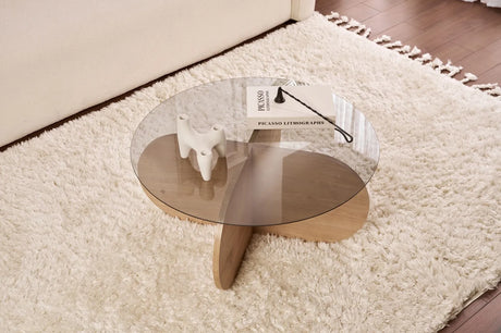 Couchtisch Aeris aus gehärtetem Glas und Holz in Saphir-Eiche und Rauch, 75×75×35 cm von Hanah Home – Bild 3