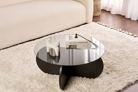 Couchtisch Aeris aus gehärtetem Glas und Holz in Schwarz und Transparent, 75×75×35 cm von Hanah Home – Bild 1