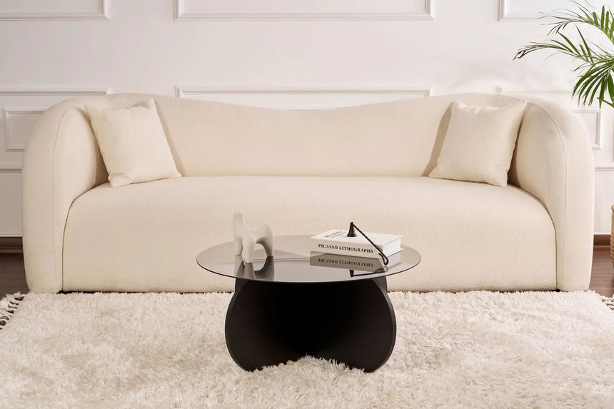 Couchtisch Aeris aus gehärtetem Glas und Holz in Schwarz und Transparent, 75×75×35 cm von Hanah Home – Bild 2