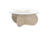 Couchtisch Aeris aus gehärtetem Glas und Holz in Travertin und Transparent, 75×75×35 cm von Hanah Home – Bild 6