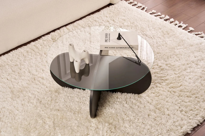 Couchtisch Aeris aus gehärtetem Glas und Holz in rauchschwarz, 75×75×35 cm von Hanah Home – Bild 3