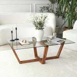 Couchtisch Amalfi aus massiver Kiefer und gehärtetem Glas in Walnuss, 105×65×35 cm von Hanah Home – Bild 1
