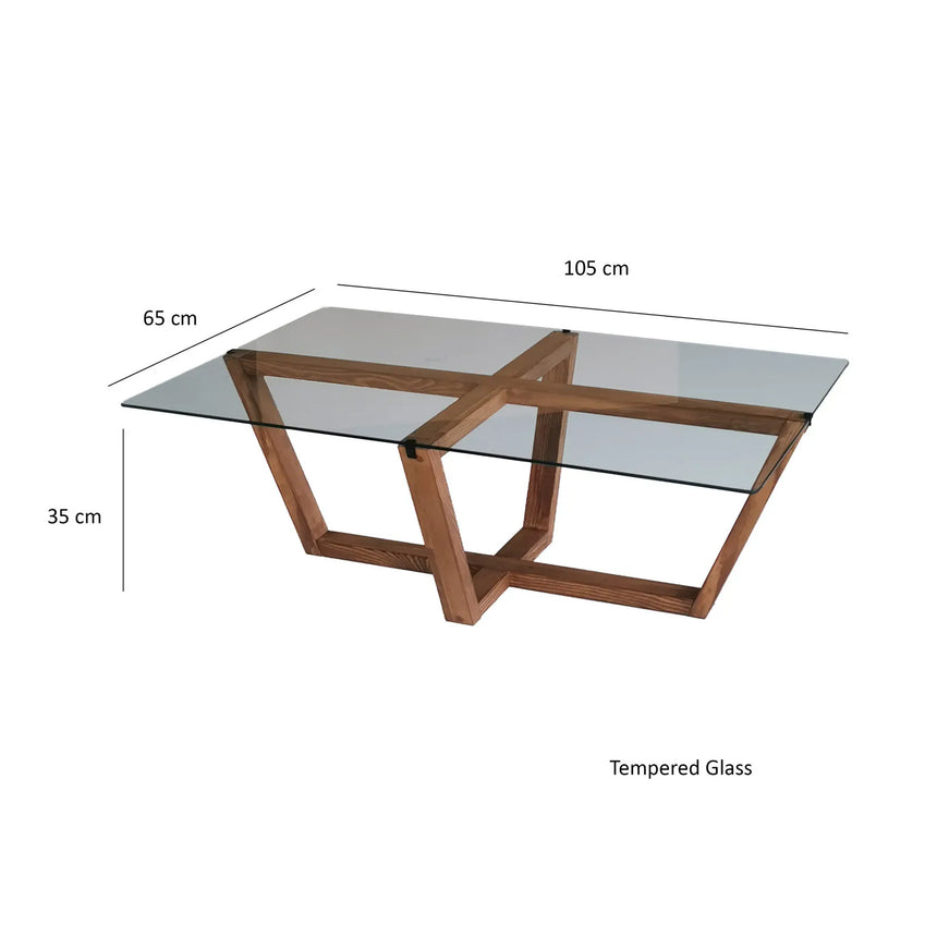 Couchtisch Amalfi aus massiver Kiefer und gehärtetem Glas in Walnuss, 105×65×35 cm von Hanah Home – Bild 10