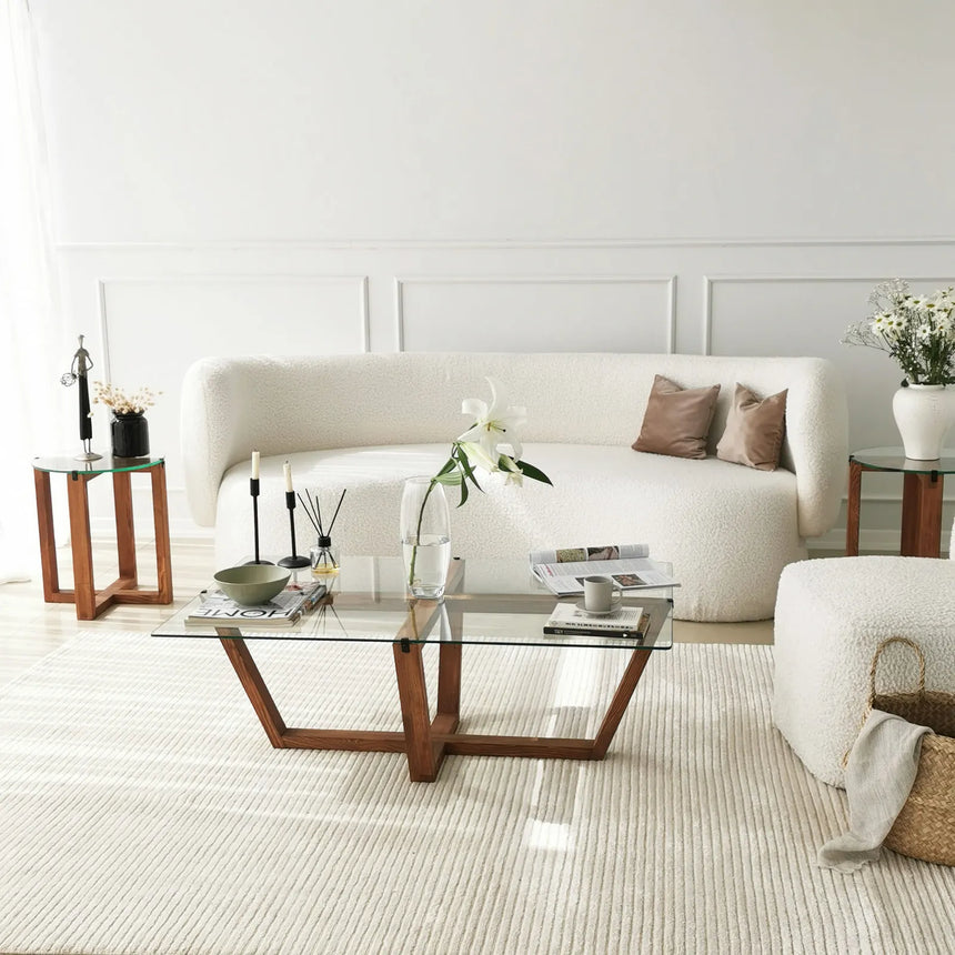 Couchtisch Amalfi aus massiver Kiefer und gehärtetem Glas in Walnuss, 105×65×35 cm von Hanah Home – Bild 4