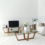 Couchtisch Amalfi aus massiver Kiefer und gehärtetem Glas in Walnuss, 105×65×35 cm von Hanah Home – Bild 5