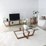 Couchtisch Amalfi aus massiver Kiefer und gehärtetem Glas in Walnuss, 105×65×35 cm von Hanah Home – Bild 6