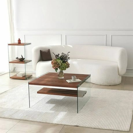 Couchtisch Aqua aus Kiefernholz und gehärtetem Glas, 75×75×40 cm von Hanah Home – Bild 1